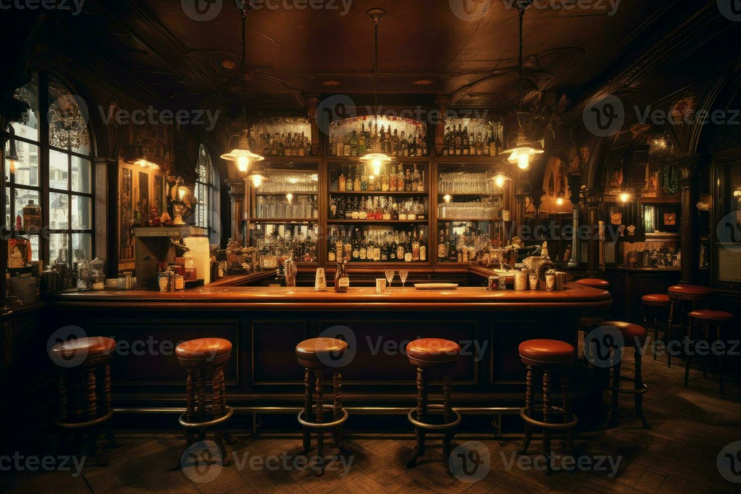 New Bar interior vintage loft. Generate Ai photo