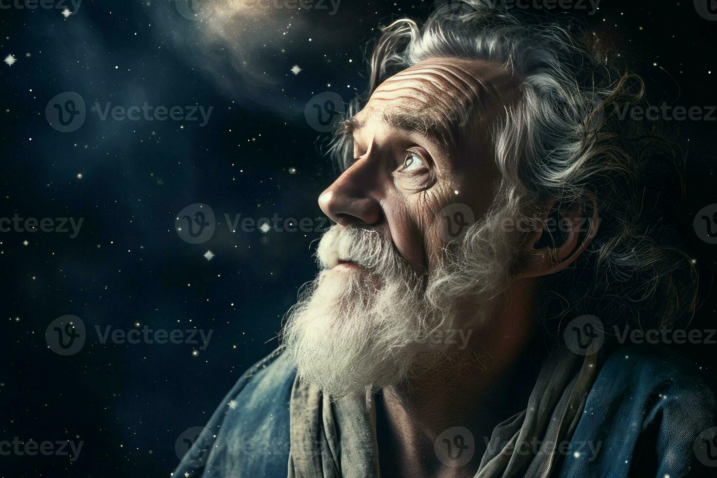 Observant Astronomer old man starry sky night. Generate Ai photo