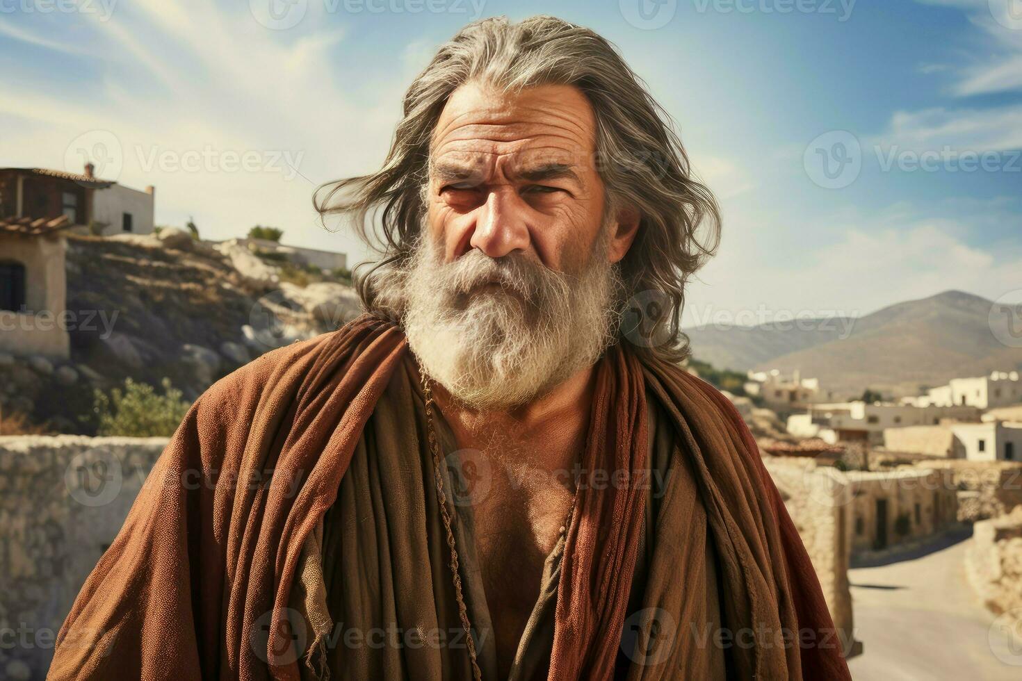 Devastating Ancient greek old man. Generate Ai photo