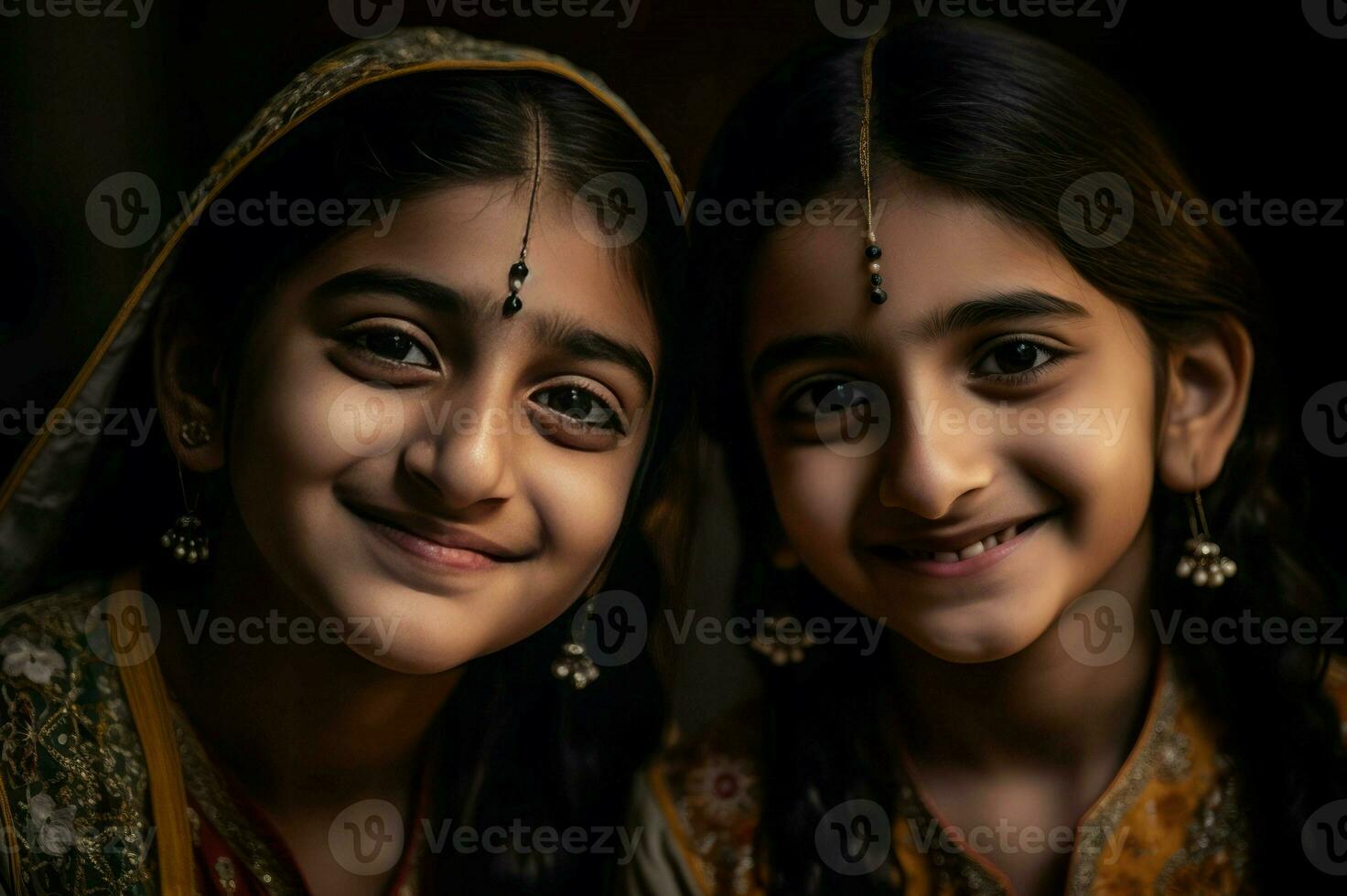 Smiling Pakistani twin girls. Generate ai photo