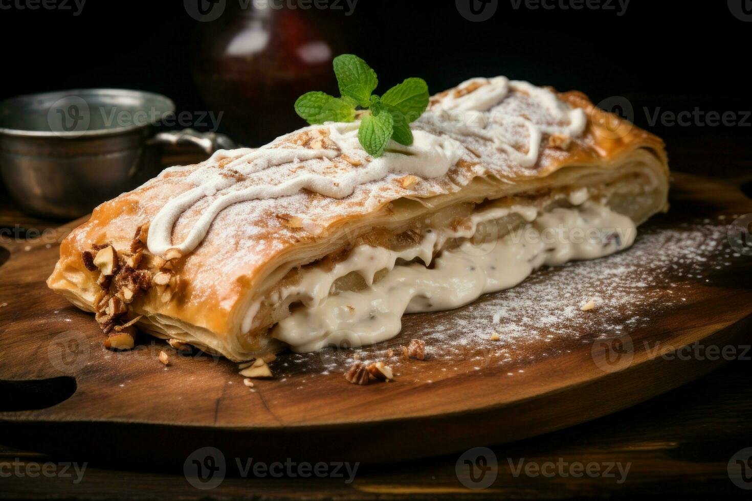 Aromatic Delicious apple strudel. Generate Ai photo