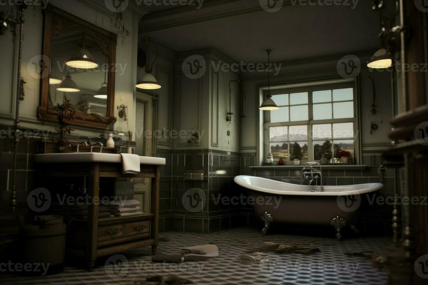 Clean Modern bathroom morning. Generate Ai photo