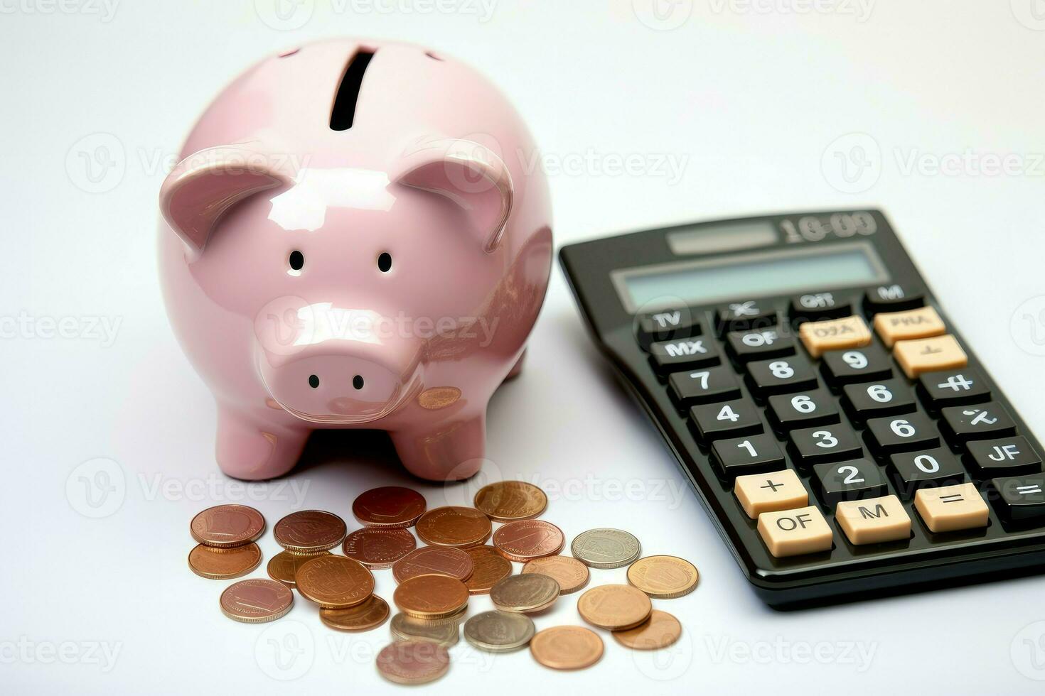 Calculator piggy bank money notebooks. Generate Ai photo