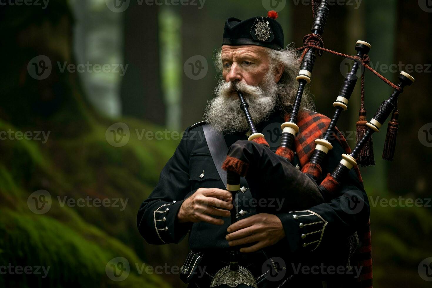 Bagpipe music man portrait. Generate Ai photo