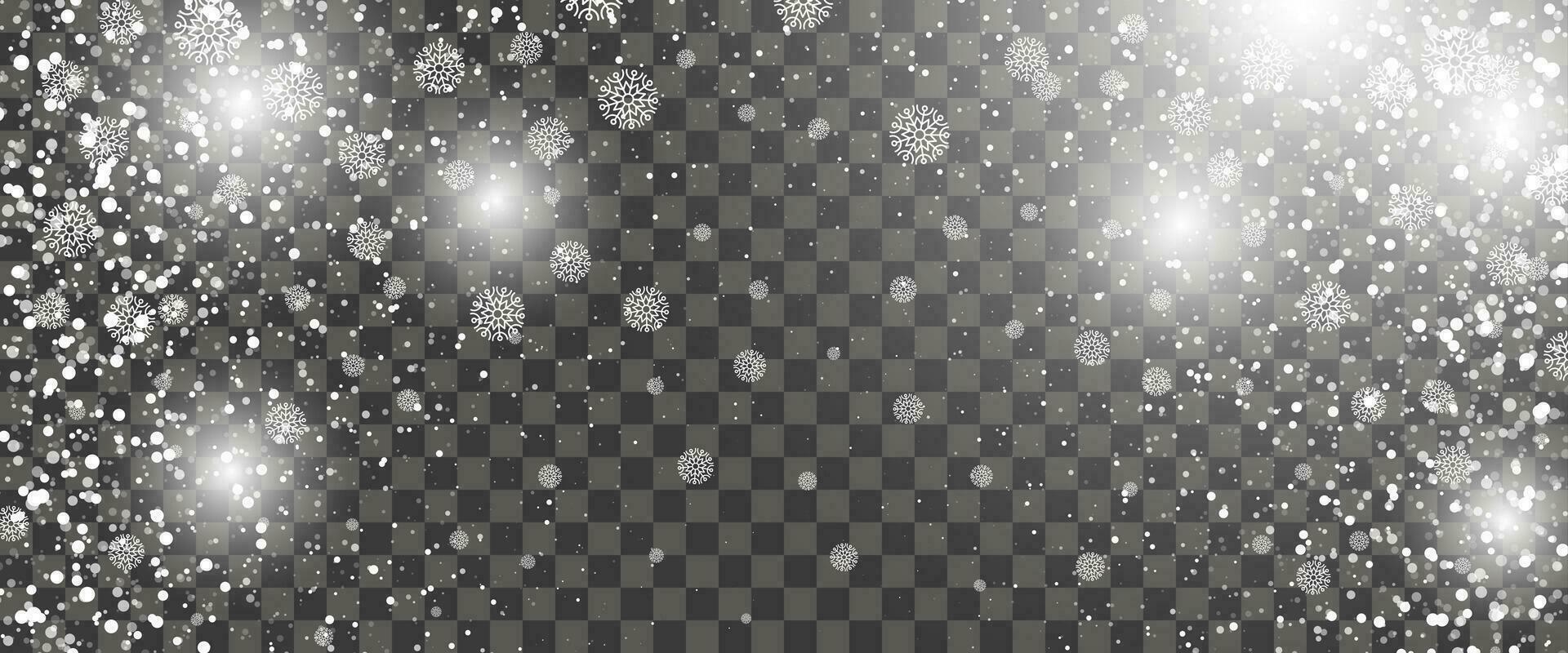 Snowfall and falling snowflakes on background. White snowflakes and Christmas snow. Vector illustration