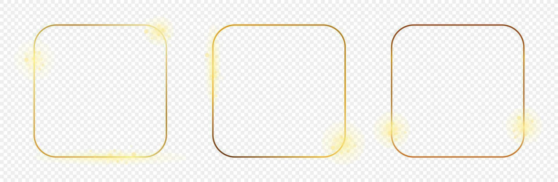 Gold glowing rounded square frame vector