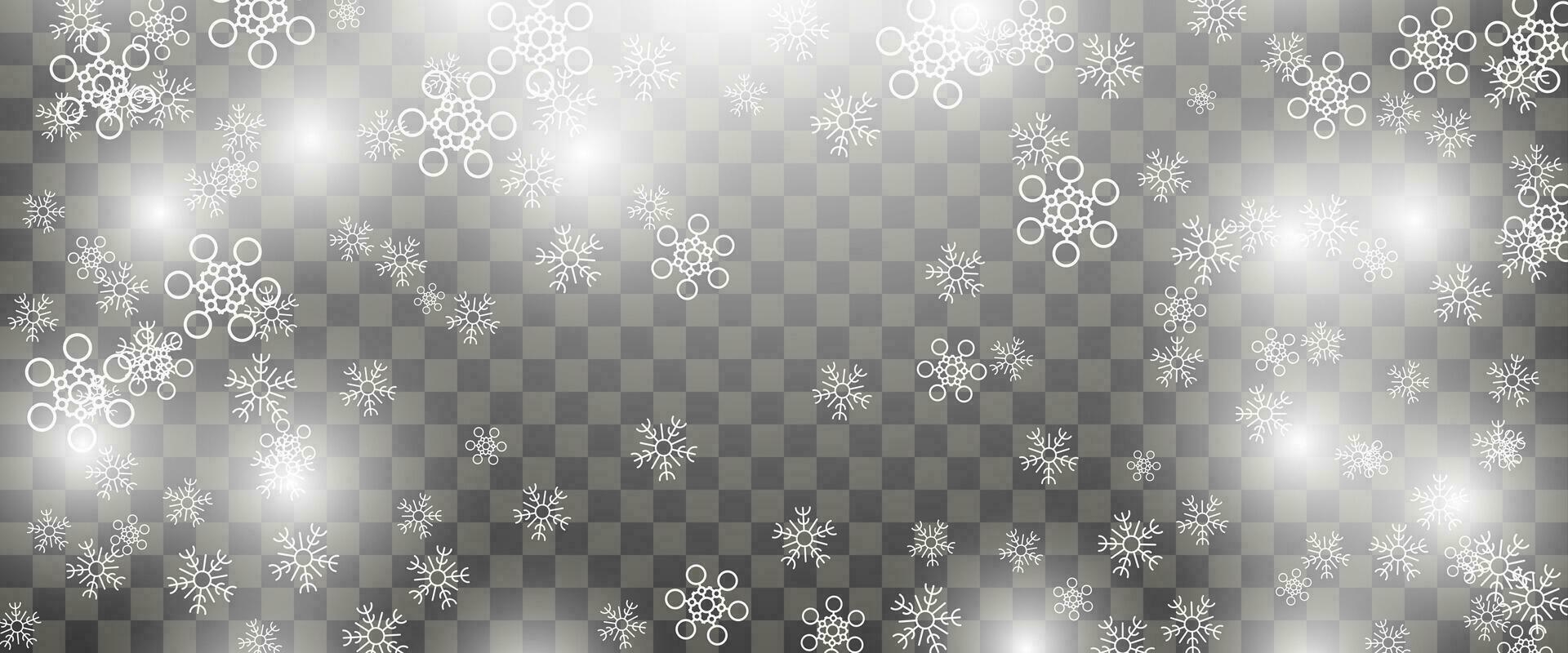 Snowfall and falling snowflakes on background. White snowflakes and Christmas snow. Vector illustration