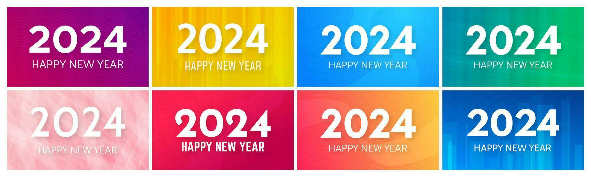 2024 Happy New Year on colorful backgrounds vector