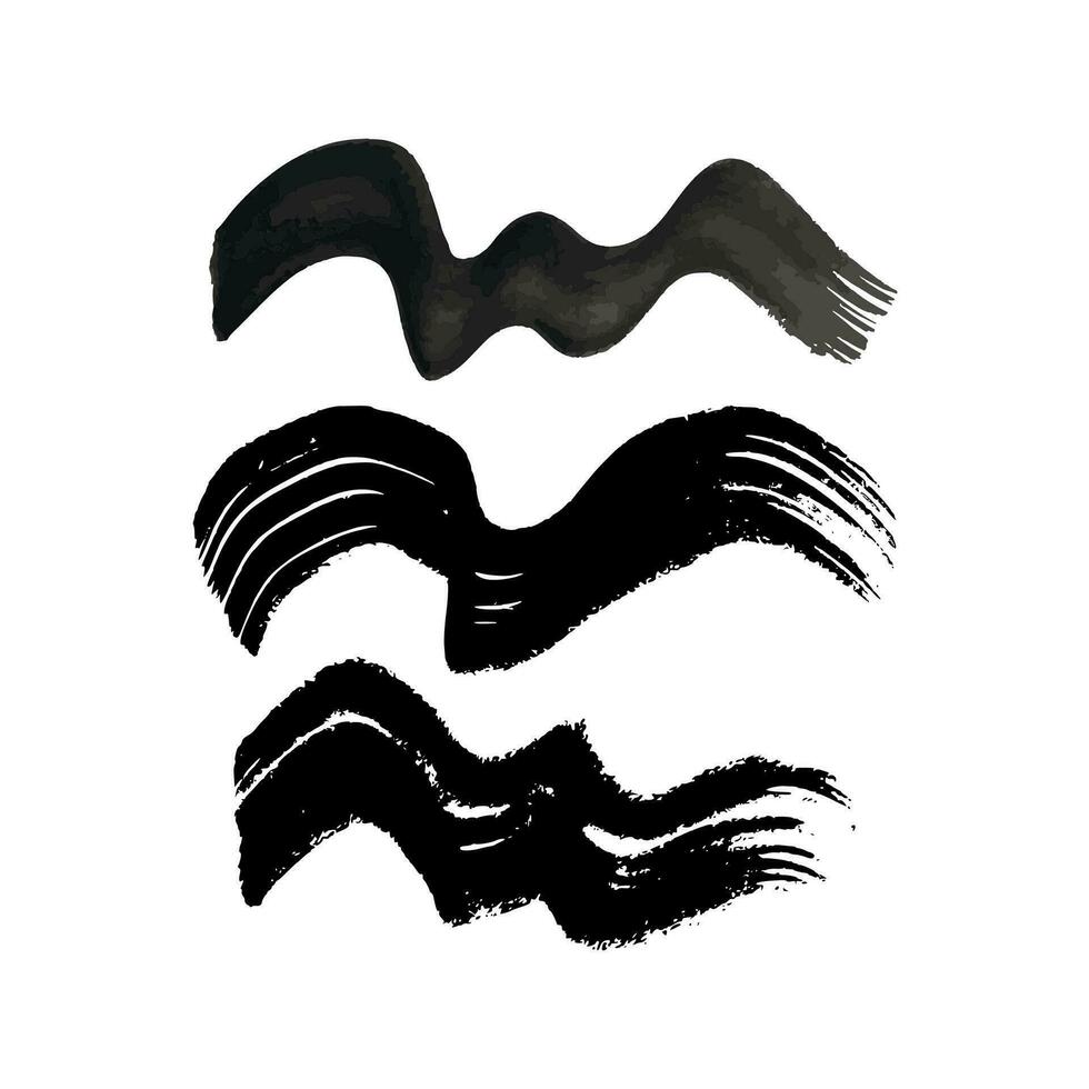 Black wavy grunge brush strokes vector