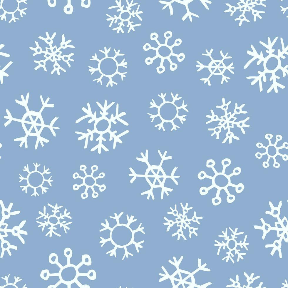 Seamless background of hand drawn snowflakes. Christmas and New Year decoration elements. Vector illustration.