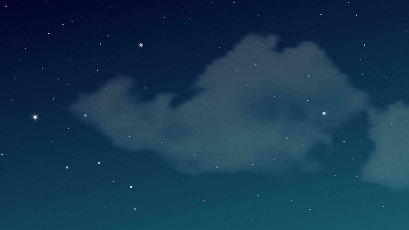 Night sky with clouds and many stars. Abstract nature background with stardust in deep universe. Vector illustration.