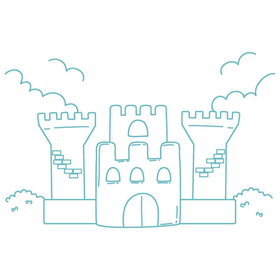 castle coloring page isolated for kids vector
