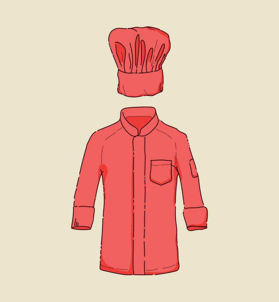 collection of handdrawn chef jacket and chef hat vector