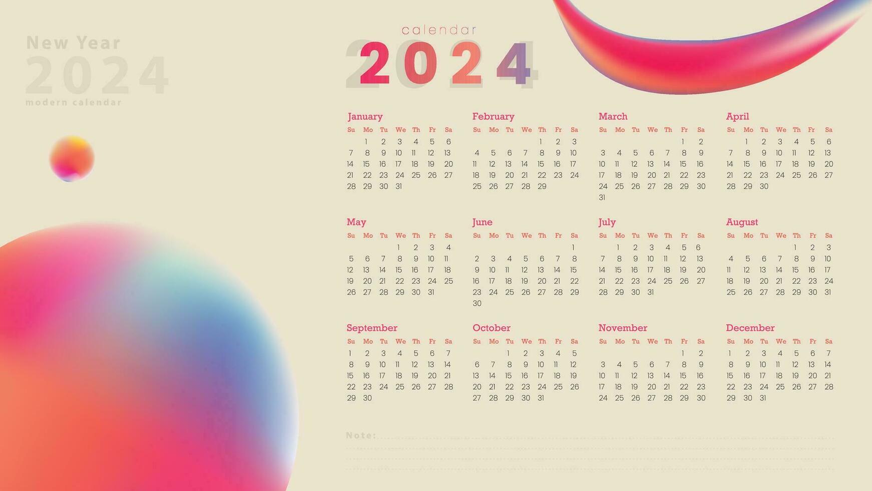 trendy gradient annual calendar template vector