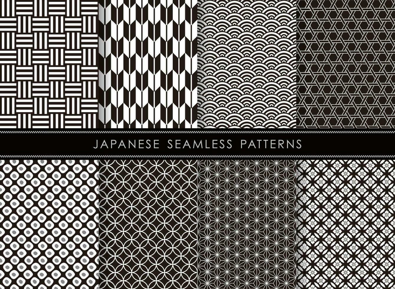 Vector Japanese Vintage Seamless Pattern Set. All Patterns Are Both Horizontally And Vertically Repeatable.