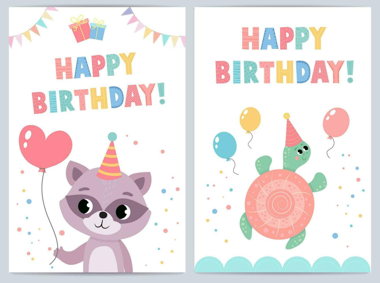 linda cumpleaños tarjetas para niños con gracioso animales vector ilustración