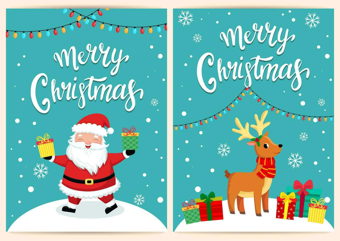 template for congratulations on christmas and new year in cartoon style. funny santa claus and items vector