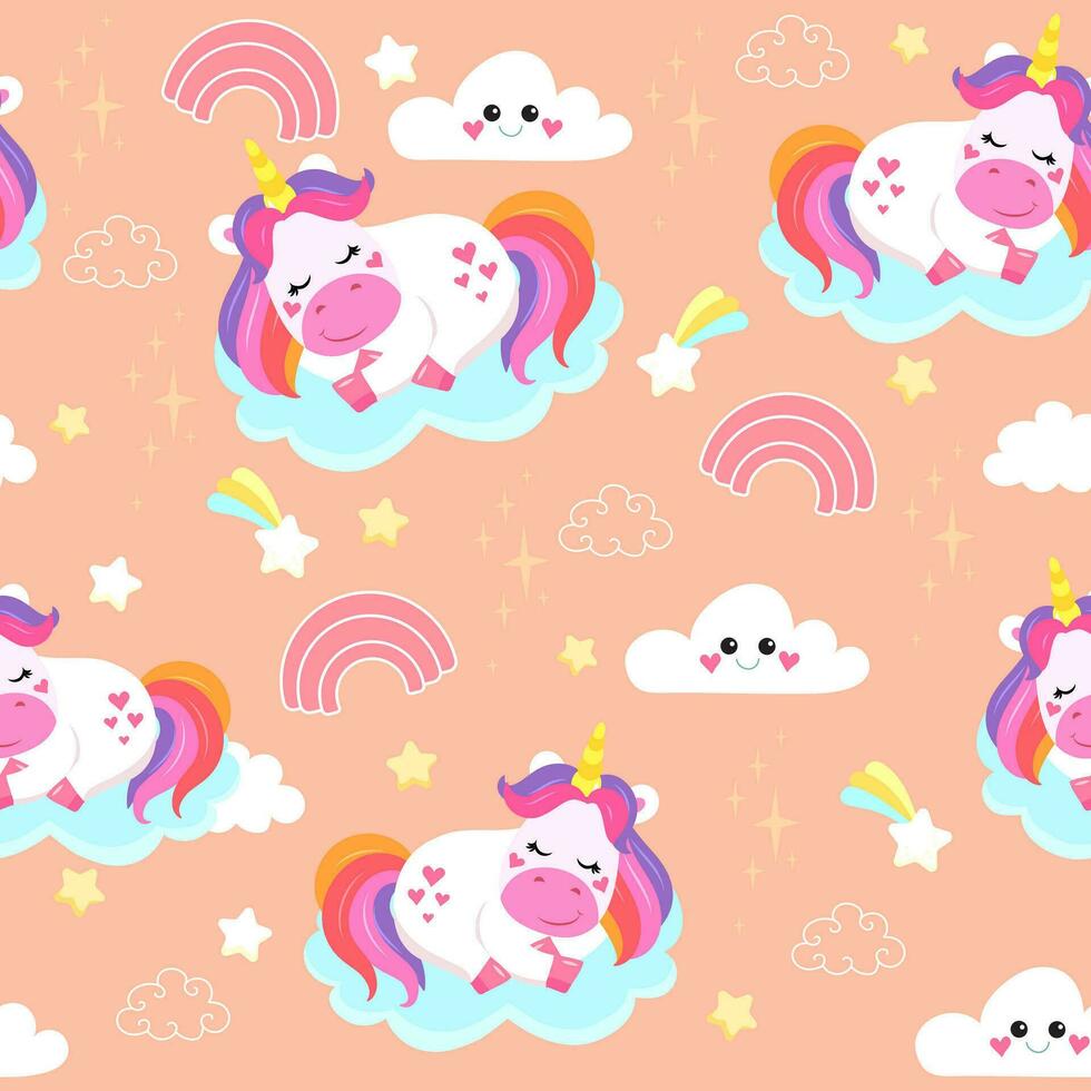 colorful seamless patterns with unicorns in cartoon style for kids. vector illustration