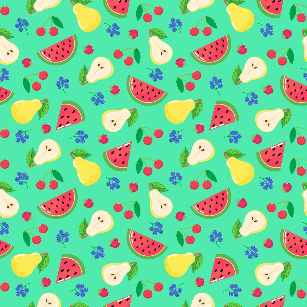 Fruta y bayas. sin costura modelo. vector imagen. para impresión en telas, papel tazas, envase papel, teléfono casos. para fiesta