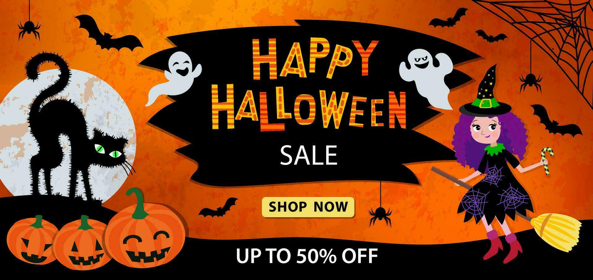 Happy Halloween sale banner. party invitation background. Vector image