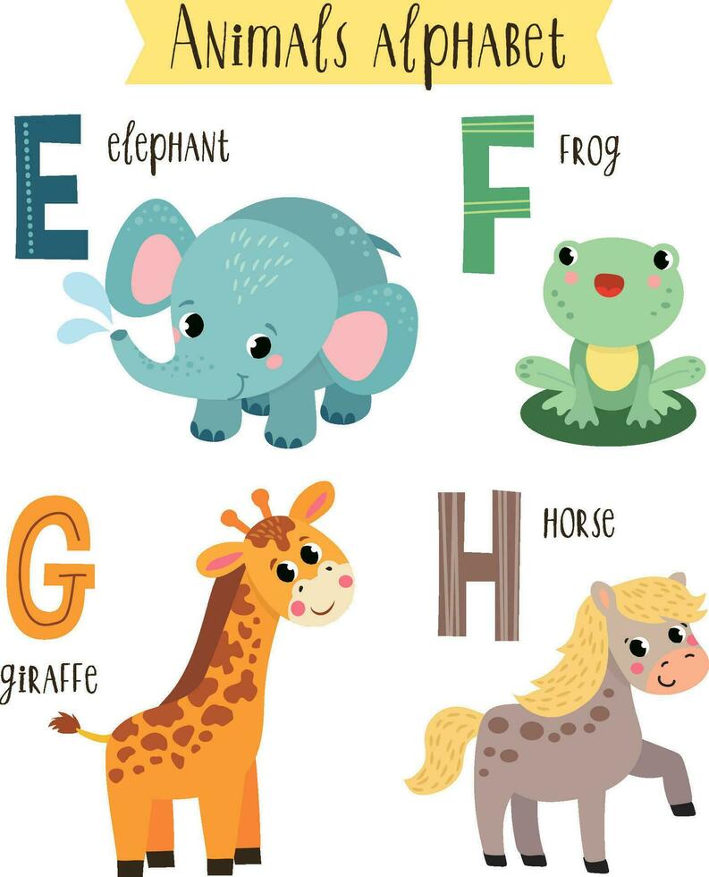 vector ilustración de linda animales desde un a z. para niños alfabeto en fotos.