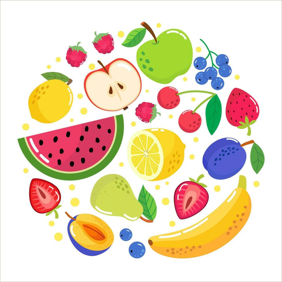 Big set of fruit and vegetables in cartoon style. vector illustration