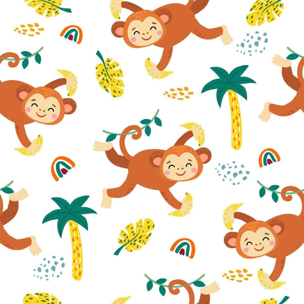 seamless pattern with African animals and plants in a childish cartoon style. vector illustration. for children's textiles and decoration