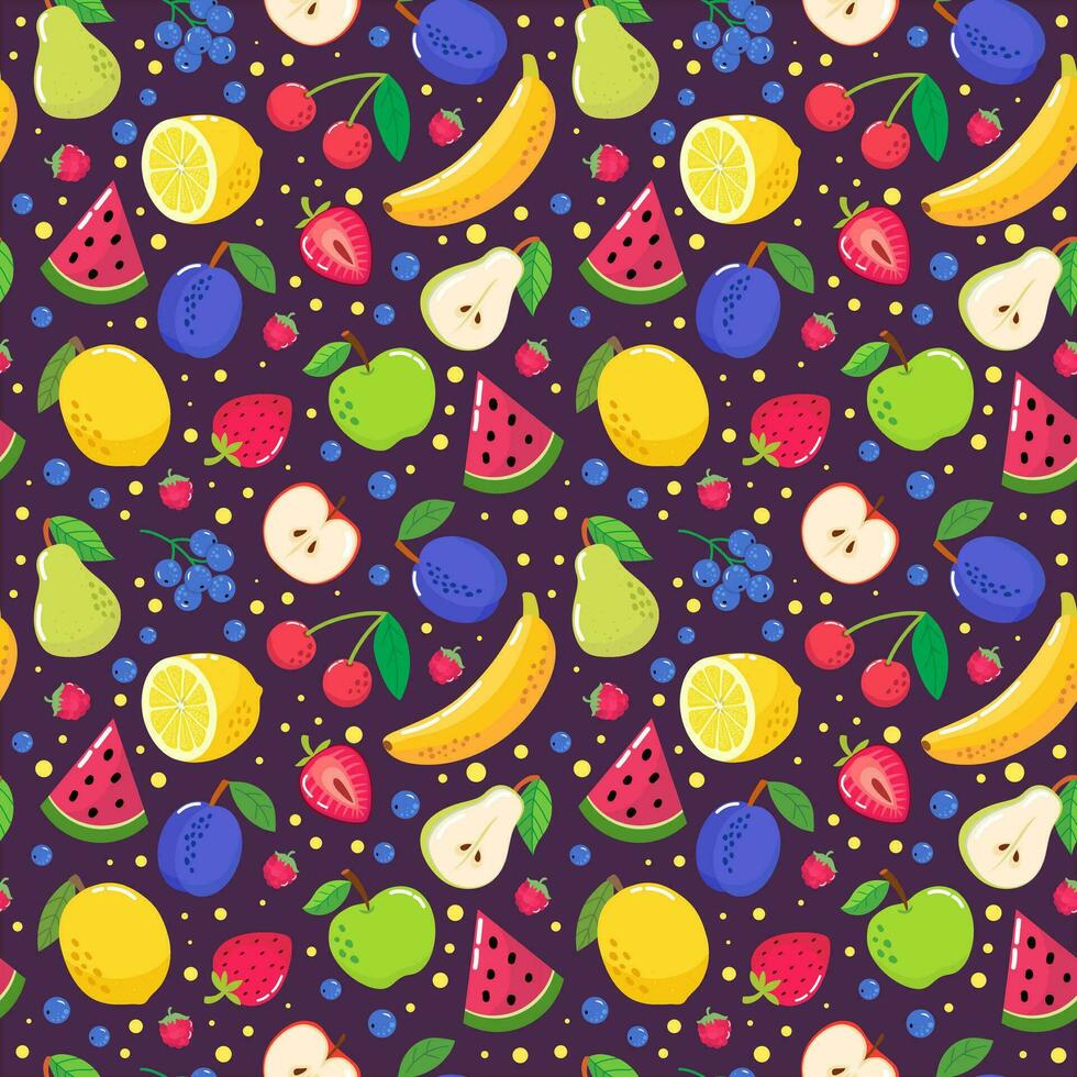 Fruta y bayas. sin costura modelo. vector imagen. para impresión en telas, papel tazas, envase papel, teléfono casos. para fiesta