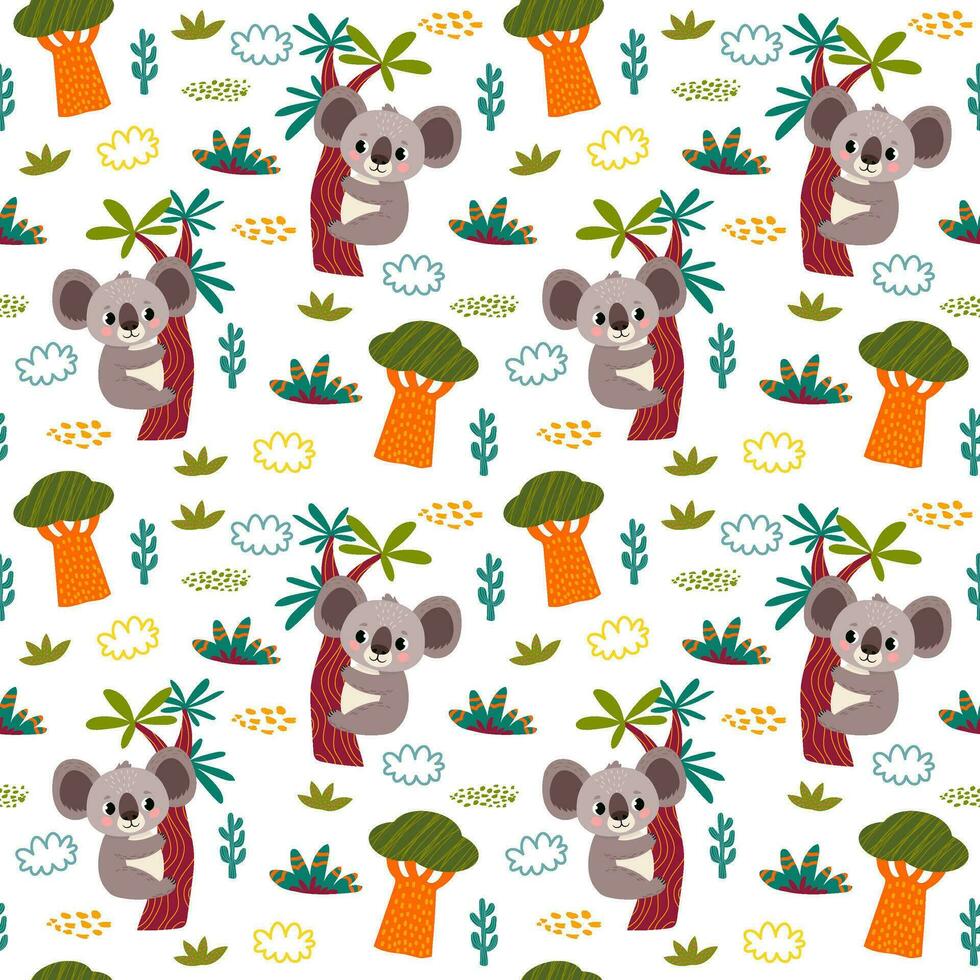 seamless pattern with African animals and plants in a childish cartoon style. vector illustration. for children's textiles and decoration