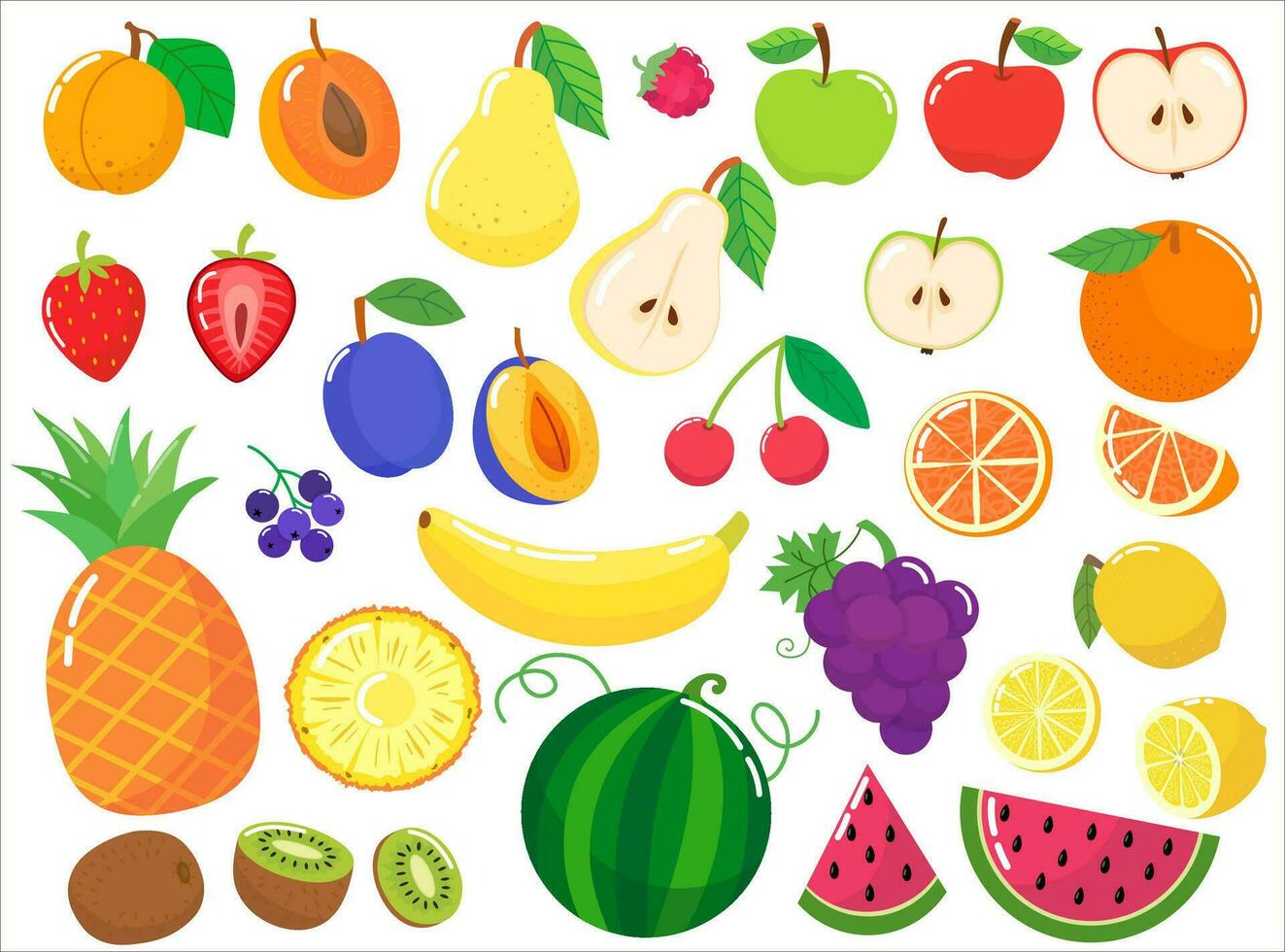 Big set of fruit and vegetables in cartoon style. vector illustration