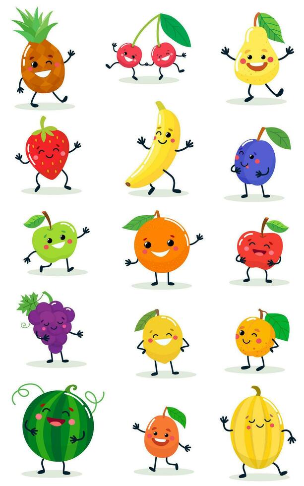 grande conjunto de Fruta y vegetales en dibujos animados estilo. vector ilustración