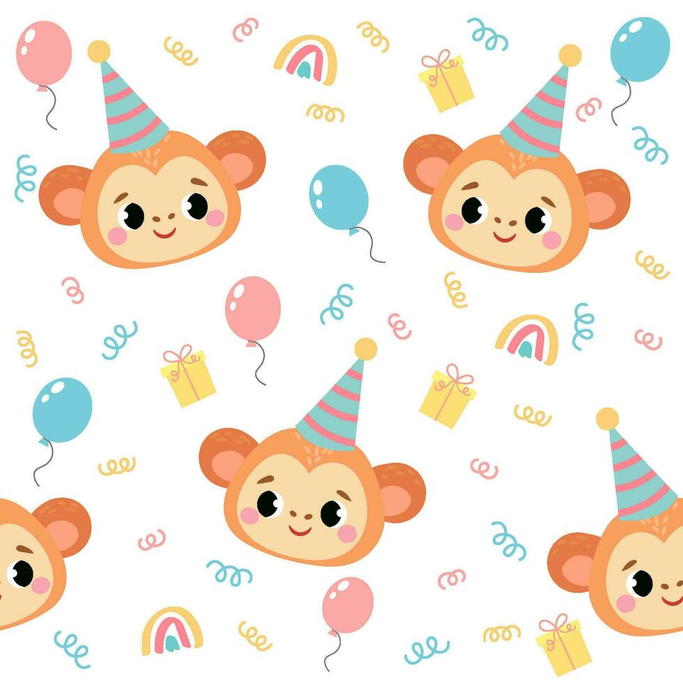 funny seamless patterns for babies. funny animals in cartoon style for birthday decoration. vector illustration
