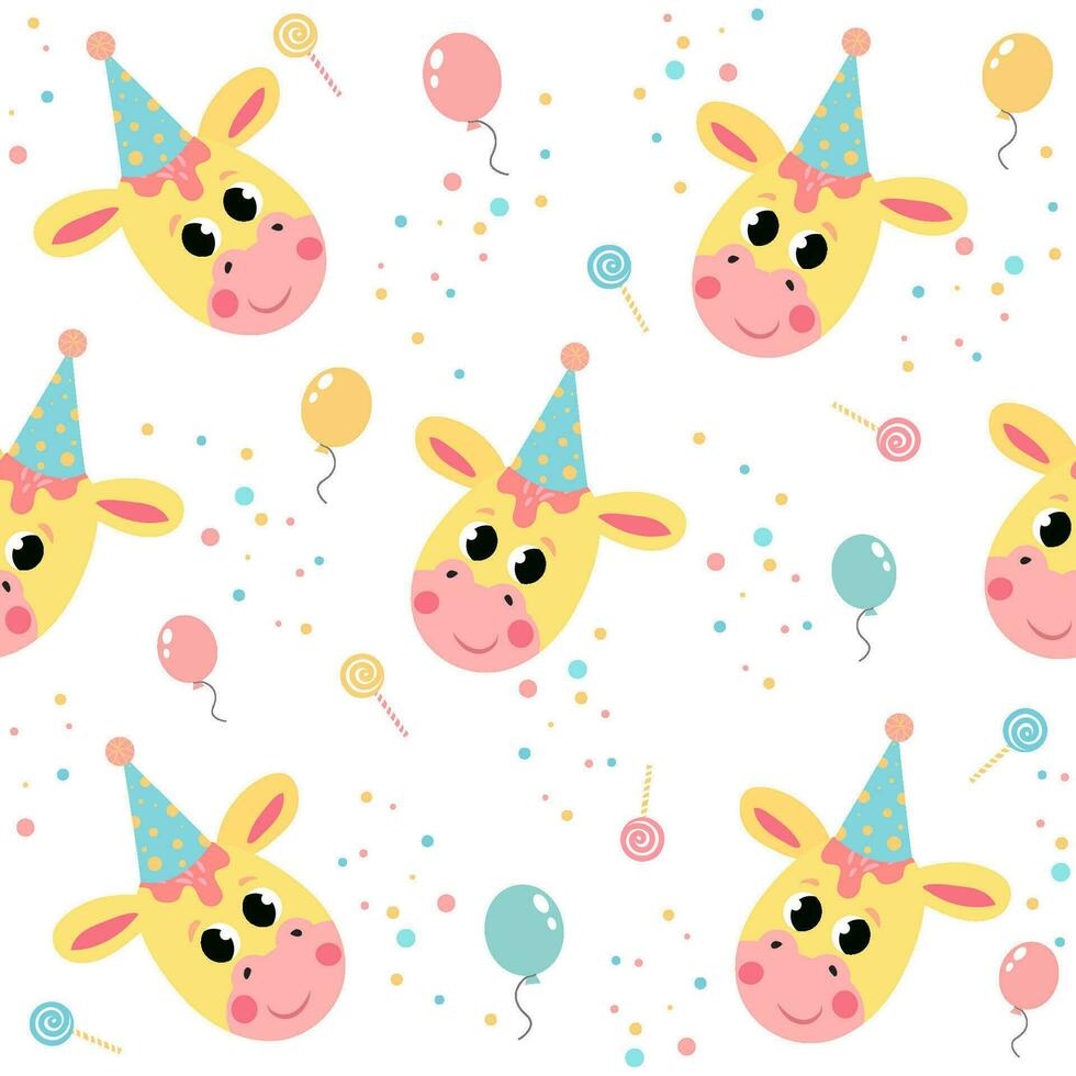 funny seamless patterns for babies. funny animals in cartoon style for birthday decoration. vector illustration