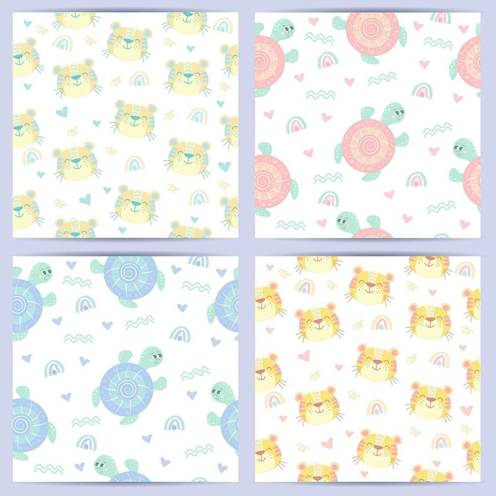 funny seamless patterns for babies. funny animals in cartoon style for birthday decoration. vector illustration