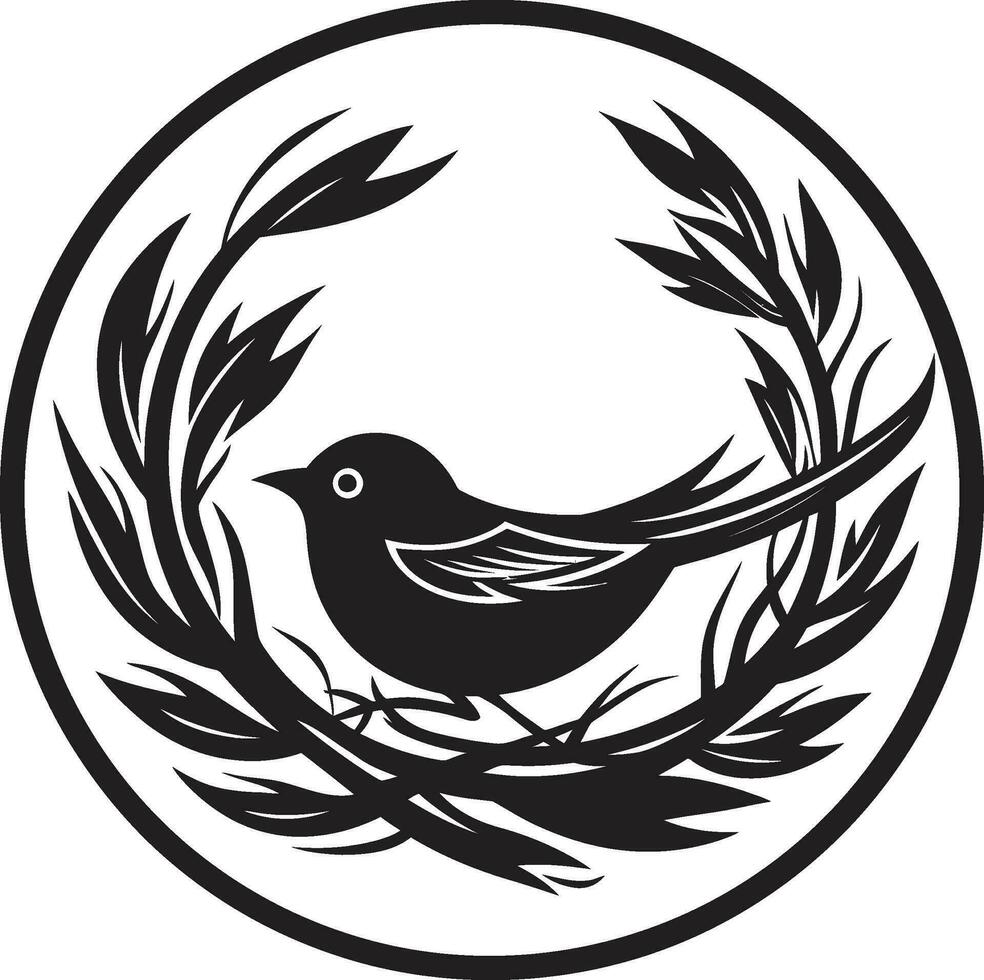 elegancia en monocromo noir nido icono aviar arte negro pájaro nido logo diseño vector