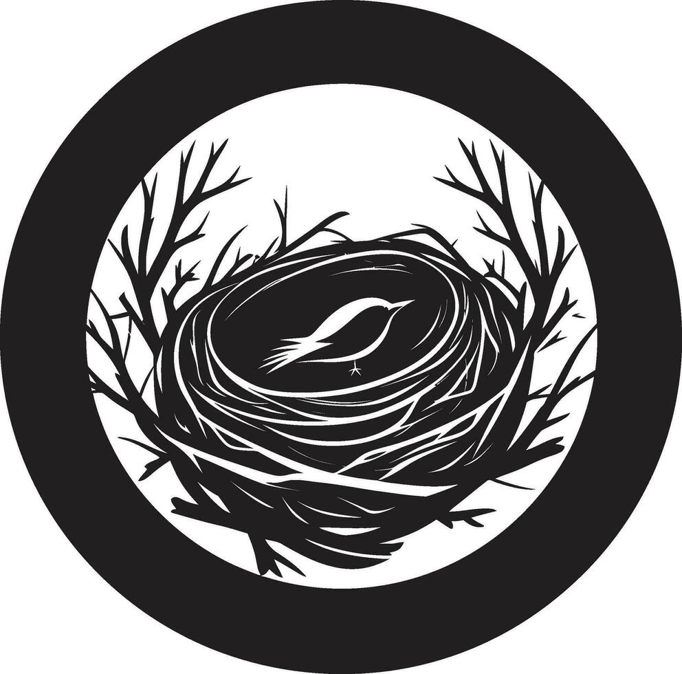 Avian Artistry Black Bird Nest Logo Design Crafted Comfort Black Bird Nest Icon in Vector