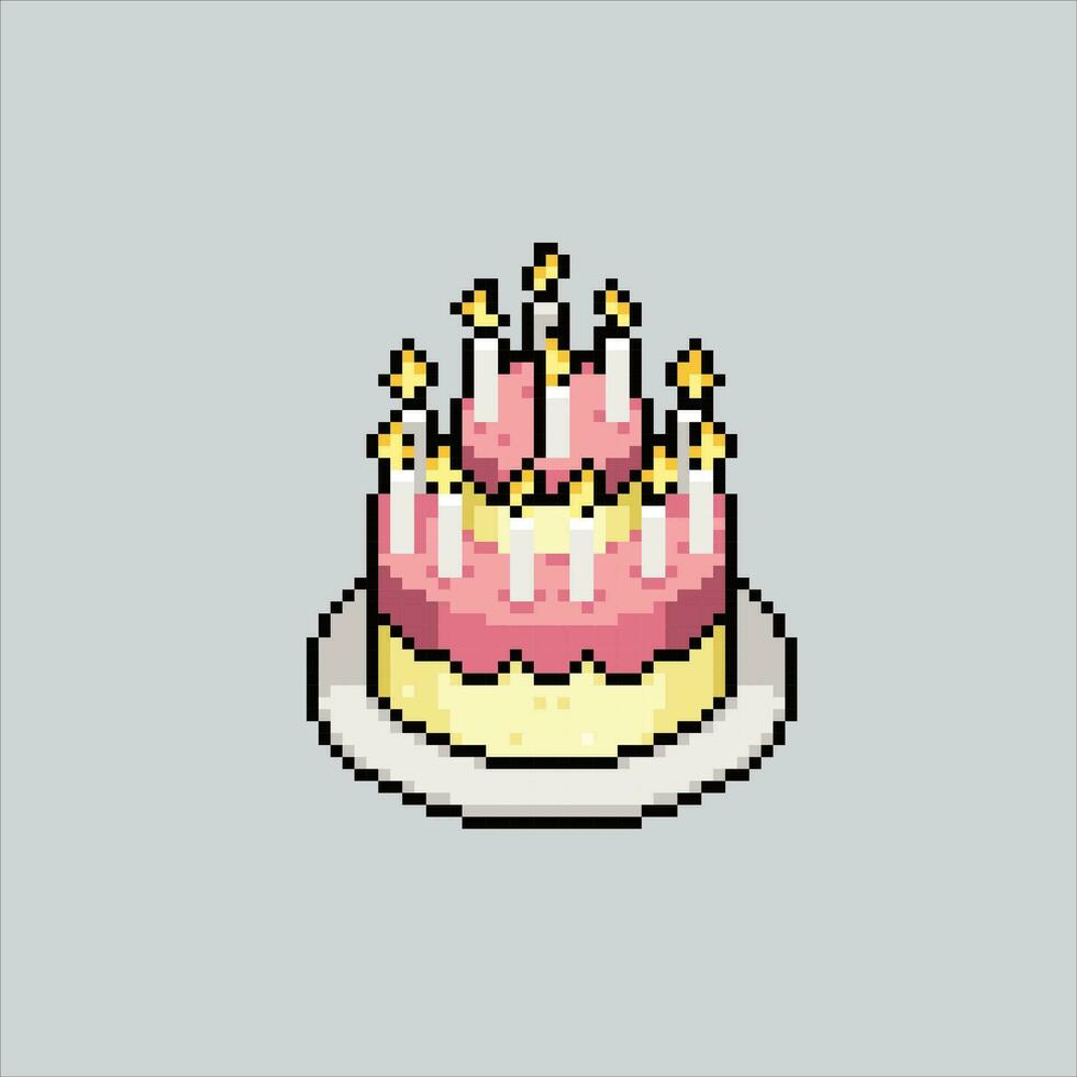 Pixel art illustration Party cake. Pixelated Party cake. Birthday Party Cake icon pixelated for the pixel art game and icon for website and video game. old school retro. vector