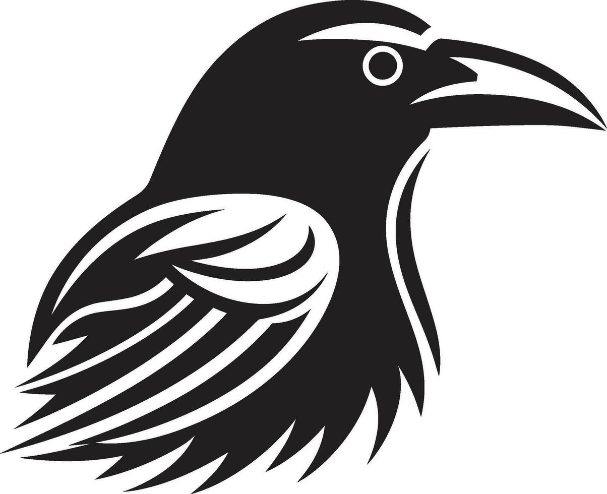 Graceful Raven Silhouette Icon Intricate Black Bird Crest vector