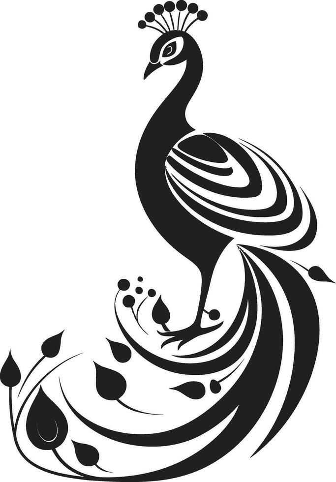 Elegant Showcase Peacock Symbol in Vector Sculpted Symphony Black Vector Icon Design