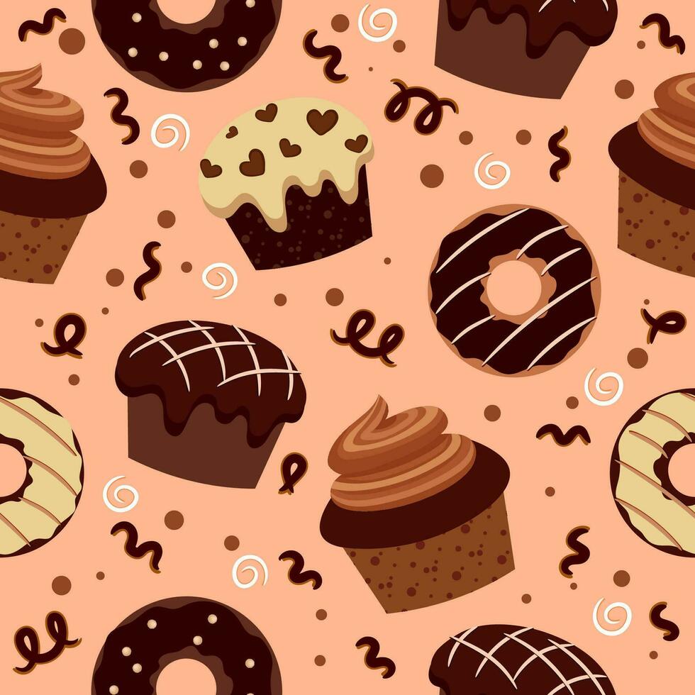 seamless pattern with chocolate products. vector illustration