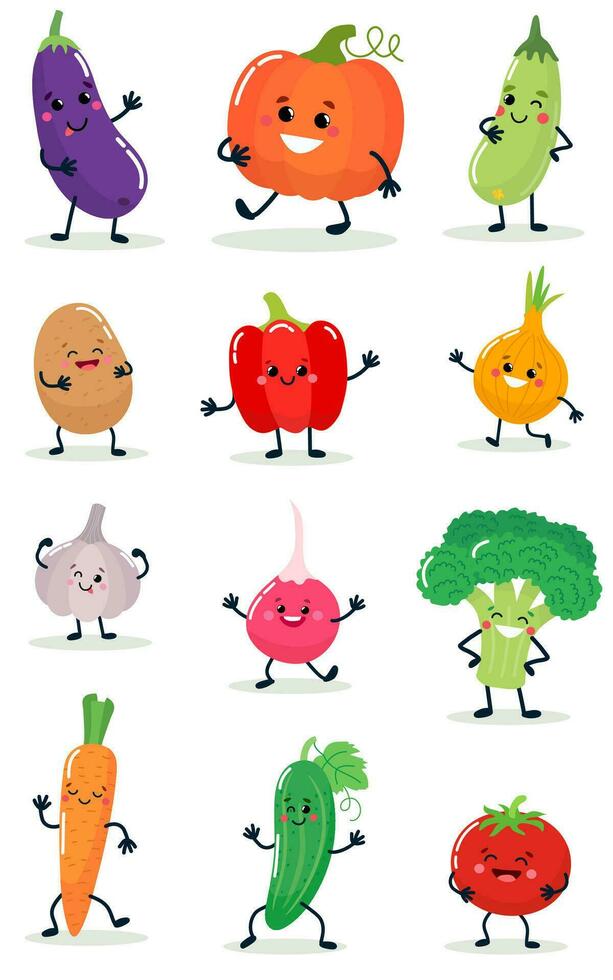 A vegetable with a cheerful face. Vector illustration isolated on white background