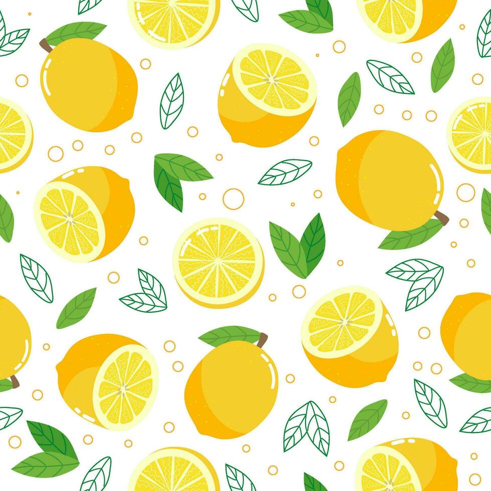 Colorful summer seamless pattern with lemons. Vector illustration