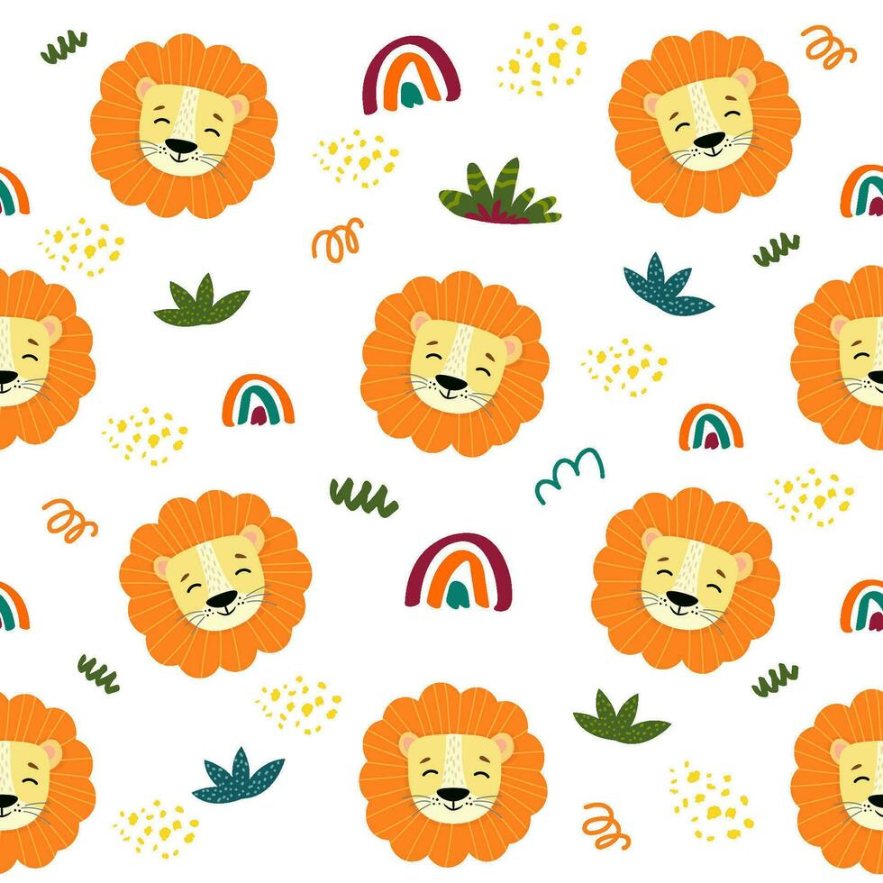 seamless pattern with African animals and plants in a childish cartoon style. vector illustration. for children's textiles and decoration