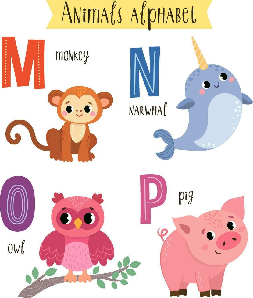 vector illustration of cute animals from A to Z. Children's alphabet in pictures.