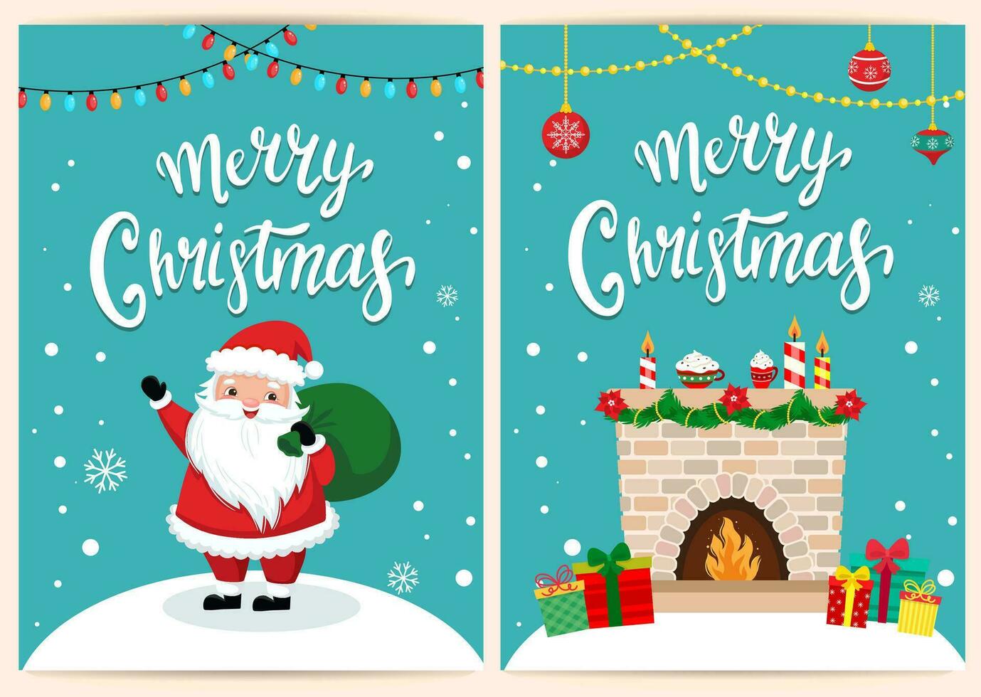 modelo para Felicidades en Navidad y nuevo año en dibujos animados estilo. gracioso Papa Noel claus y artículos vector
