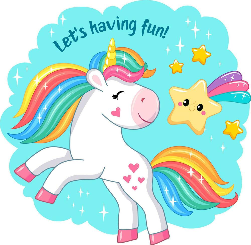 colorful cute unicorn. stickers for kids in cartoon style. vector illustration