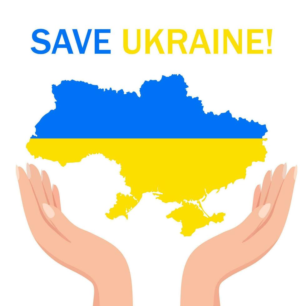 escrito apoyo para Ucrania - en ucranio. detener el guerra, ayuda Ucrania. detener el texto de el militar bandera con un mapa de Ucrania en el manos. internacional protesta detener el guerra en contra Ucrania vector