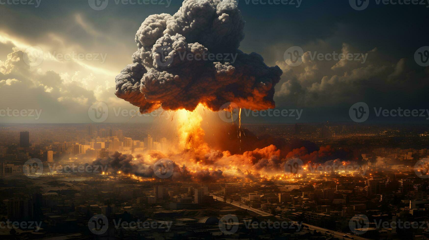 Atomic bomb explosion in urban centers AI Generated photo