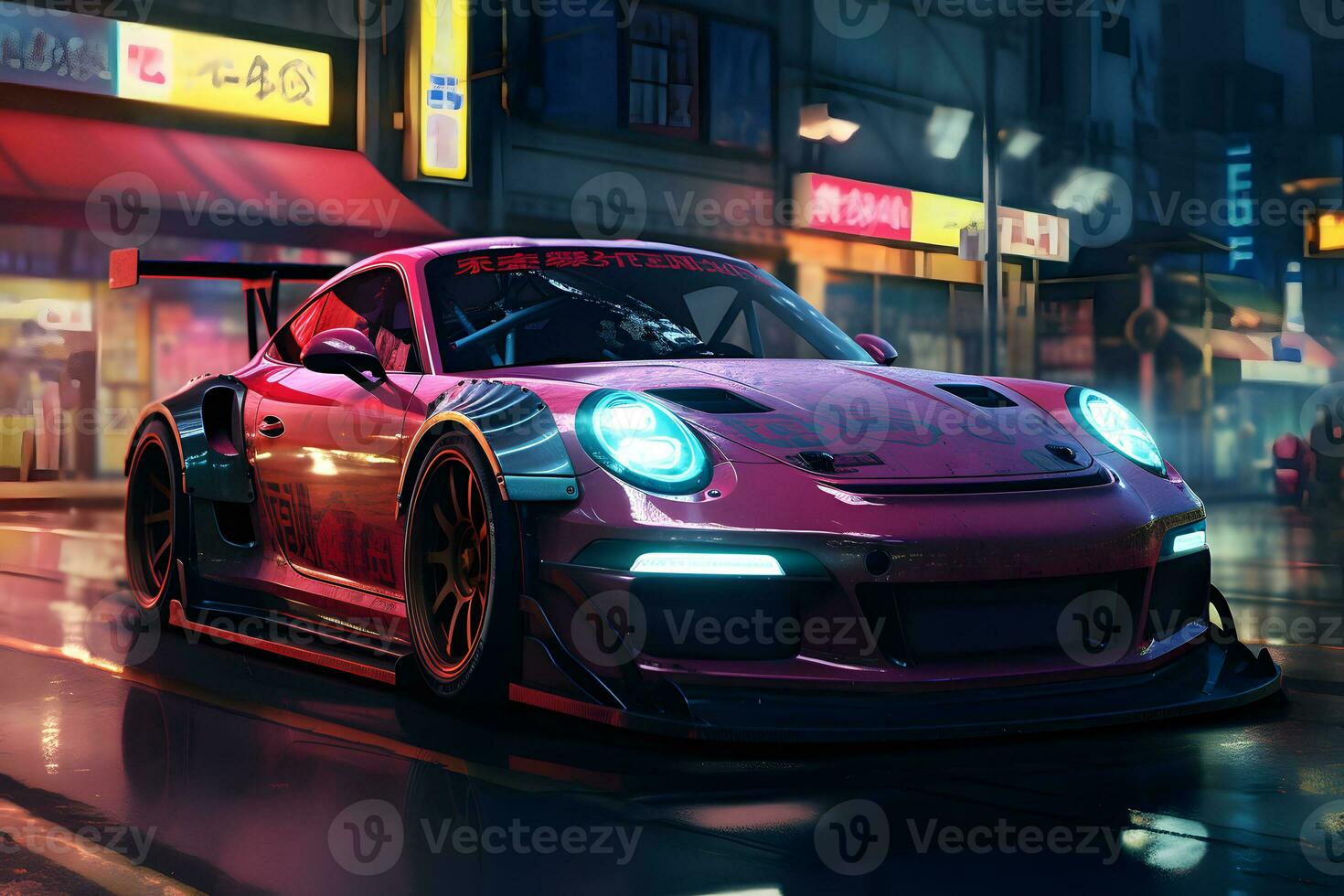 Brandless generic concept red car in the city AI Generated photo