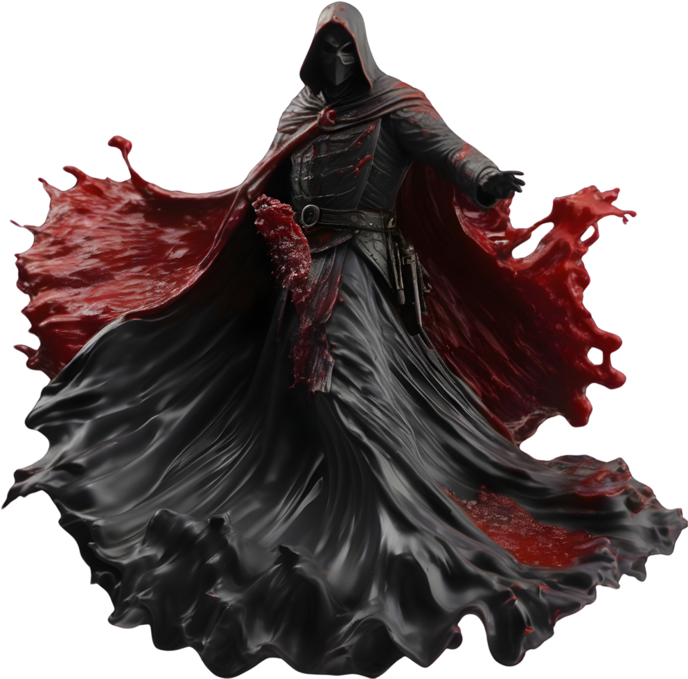 A ghost king with blood splattered all around. AI-Generated. png